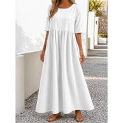 Mariselle | Damen Leinen Midikleid für Sommer – Weiß