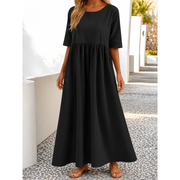 Mariselle | Damen Leinen Midikleid für Sommer – Schwarz