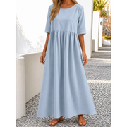 Mariselle | Damen Leinen Midikleid für Sommer – Hellblau
