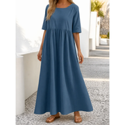 Mariselle | Damen Leinen Midikleid für Sommer – Blau