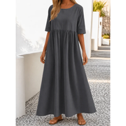 Mariselle | Damen Leinen Midikleid für Sommer – Grau