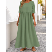 Mariselle | Damen Leinen Midikleid für Sommer – Hellgrün