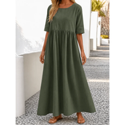 Mariselle | Damen Leinen Midikleid für Sommer – Dunkelgrün