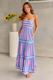 Marisol | Damen Gestreiftes Maxikleid Träger & Taschen – Strandkleid Urlaub 2026 – Rosa