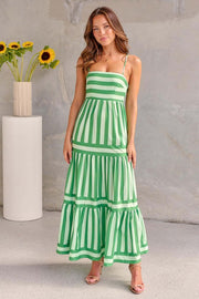 Marisol | Damen Gestreiftes Maxikleid Träger & Taschen – Strandkleid Urlaub 2026 – Grün