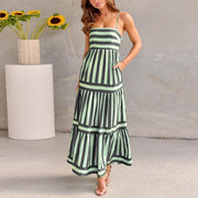 Marisol | Damen Gestreiftes Maxikleid Träger & Taschen – Strandkleid Urlaub 2026 – Schwarz