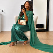 Marla | Damen Maxi Kleid Für Hochzeitsgast Cape Stil – Grün