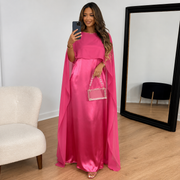 Marla | Damen Maxi Kleid Für Hochzeitsgast Cape Stil – Rosa