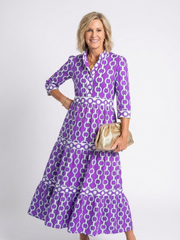 Marta | Damen Kettenmuster 3/4 Ärmel Maxi Kleid – Lila