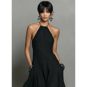 Marta | Damen Neckholder Maxikleid Ärmellos – Schwarz