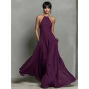 Marta | Damen Neckholder Maxikleid Ärmellos – Lila