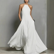 Marta | Damen Neckholder Maxikleid Ärmellos – Weiß