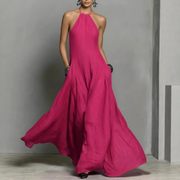 Marta | Damen Neckholder Maxikleid Ärmellos – Heißes Rosa