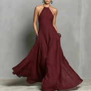 Marta | Damen Neckholder Maxikleid Ärmellos – Burgund