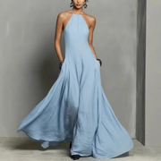 Marta | Damen Neckholder Maxikleid Ärmellos – Hellblau