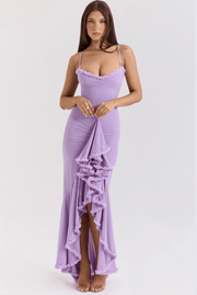 Maxi Abendkleid Langarm Rüschen – Lila