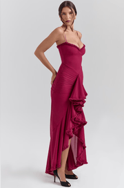 Maxi Abendkleid Langarm Rüschen – Rot