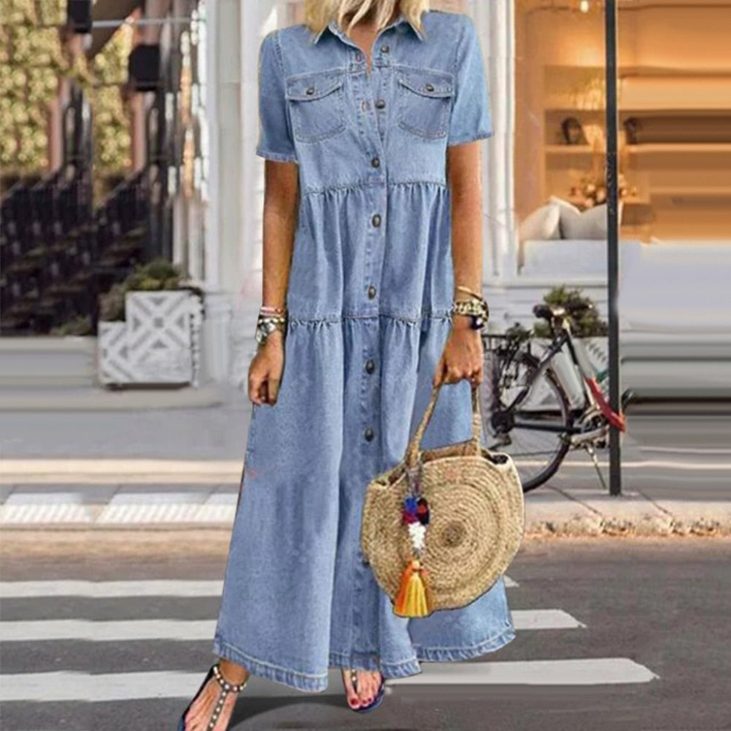 Maxikleid aus Hell Gewaschenem Denim für Damen