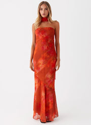 Maxikleid Blumendruck Sommer – Rot