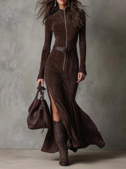 Maxikleid Festlich Mit Gürtel – Braun