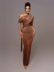 Maxikleid Festlich One-Shoulder – Braun