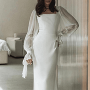 Maxikleid Langarm Festlich – Weiß