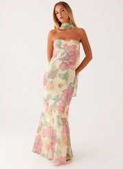 Maxikleid Sommer Blumendruck – Creme
