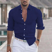 Yvan | Herren Offener Kragen Knopfleisten Freizeit Shirt – Dunkelblau