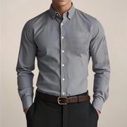 Fabian | Herren Klassisches Button-Down Langarm Hemd – Grau