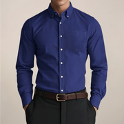Fabian | Herren Klassisches Button-Down Langarm Hemd – Marineblau
