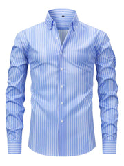 Tobias | Herren Slim Fit Streifen Knopfhemd – Hellblau
