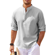 Edgar | Herren Stehkragen Halbknopfleiste Freizeit Shirt – Hellgrau