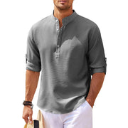 Edgar | Herren Stehkragen Halbknopfleiste Freizeit Shirt – Dunkelgrau