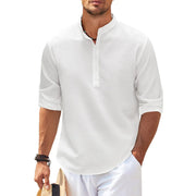 Edgar | Herren Stehkragen Halbknopfleiste Freizeit Shirt – Weiß