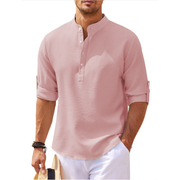 Edgar | Herren Stehkragen Halbknopfleiste Freizeit Shirt – Rosa