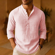 Joachim | Herren Langarm Henley Freizeitshirt – Rosa