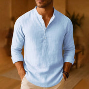 Joachim | Herren Langarm Henley Freizeitshirt – Hellblau