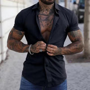 Dirk | Herren Slim Fit Kurzarm-Knopfhemd – Schwarz