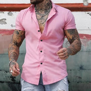 Dirk | Herren Slim Fit Kurzarm-Knopfhemd – Rosa