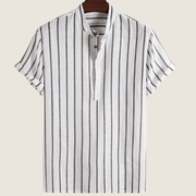 Albert | Herren Vertikalstreifen Stehkragen Kurzarmshirt – Weiß