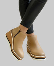 Fayloria - Komfort-Passform Keilabsatz-Stiefeletten – Beige