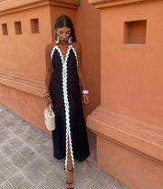 Sommerfeld | Elegantes Maxikleid mit offenem Rücken – Schwarz