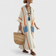 Merve | Bequemes Damen Sommerkleid Maxi lang locker – Orange Blau