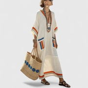 Merve | Bequemes Damen Sommerkleid Maxi lang locker – Creme