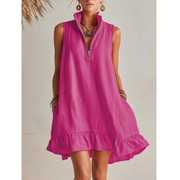 Mia | Damen Sommer Minikleid Mit Rüschen – Magenta