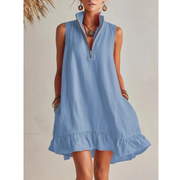 Mia | Damen Sommer Minikleid Mit Rüschen – Blau