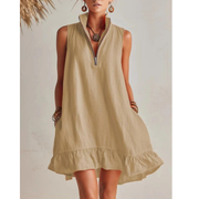 Mia | Damen Sommer Minikleid Mit Rüschen – Helles Khaki