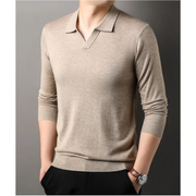 Milan | Herren Poloshirt Langarm Mit V-Ausschnitt Freizeit – Beige