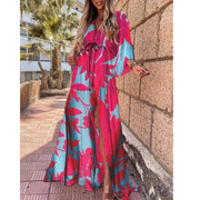 Millie | Damen Elegante Kimono Maxikleid – Blau-Rosa