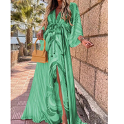 Millie | Damen Elegante Kimono Maxikleid – Grün
